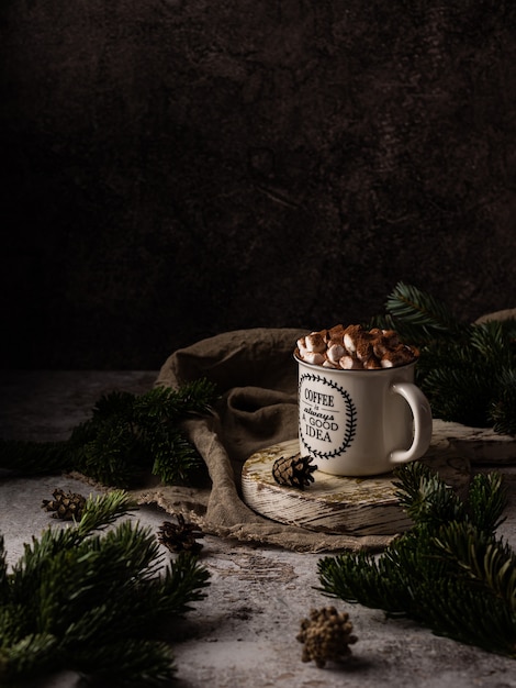 Cocoa mug decorated with marshmallow