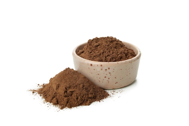 Cocoa powder in bowl isolated on white background