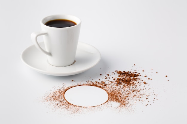 Cocoa powder circle on white table