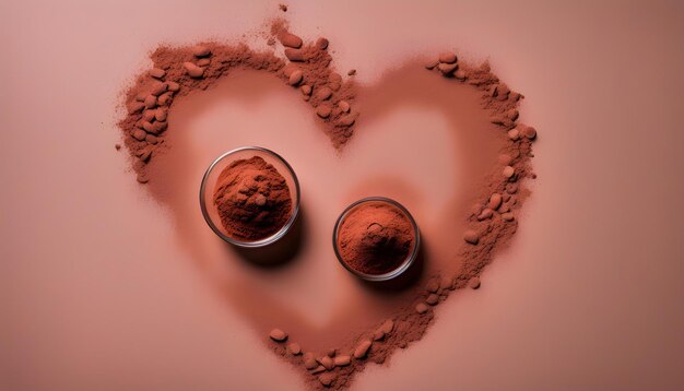Cocoa powder on a table in the heart shape