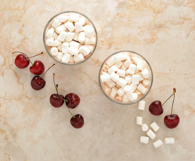 Cocoa with marshmallows and cherry 