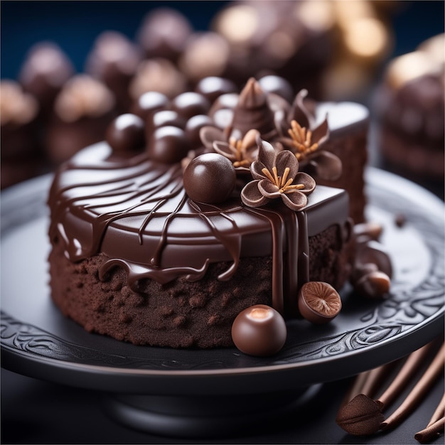 Красиво украшенный шоколадный торт