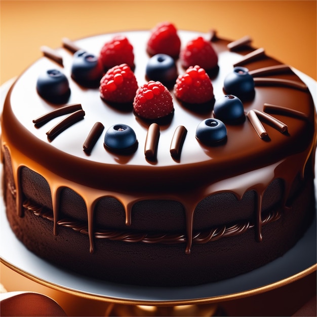 Красиво украшенный шоколадный торт