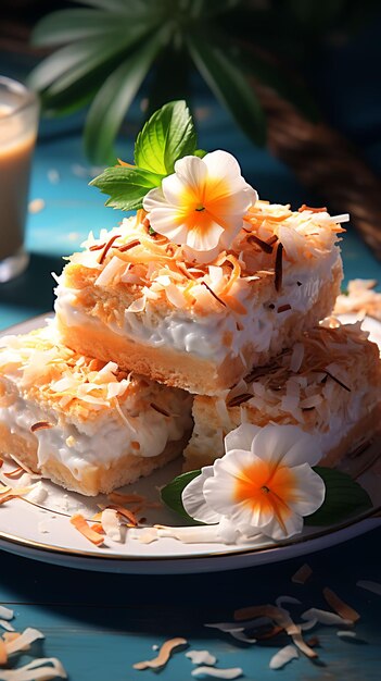 Десерт Барфи из кокоса с тертым кокосом и серебряной фольгой Троп Веб-сайт макета кулинарной культуры Индии