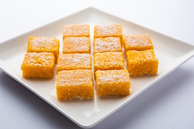 Coconut barfi or nariyal Burfi or barfee is a popular festival sweet from Maharashtra, India