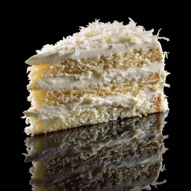 Photo coconut cake white dessert frosting vanilla torte slice cream sponge coconut cake copy space