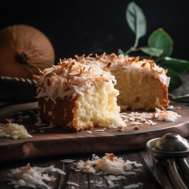 Coconut cake with coconut flakes