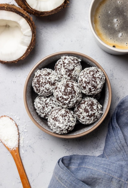 Coconut chocolate balls Candy Dessert Vegetarian food