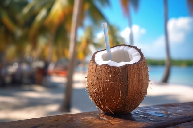 Coconut cocktail on the tropical background Generative AI