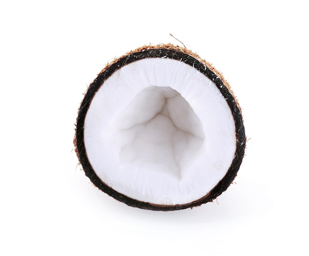 Coconut cut in half isolated on white background