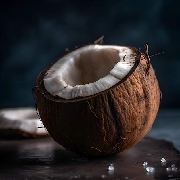 Coconut on a dark background Selective focus Toned