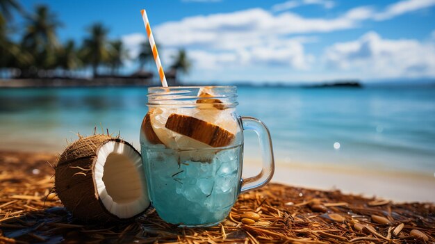 Photo coconut drink on the beach