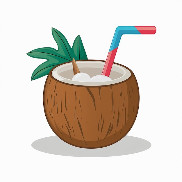 Photo a coconut drink with a palm tree and a straw