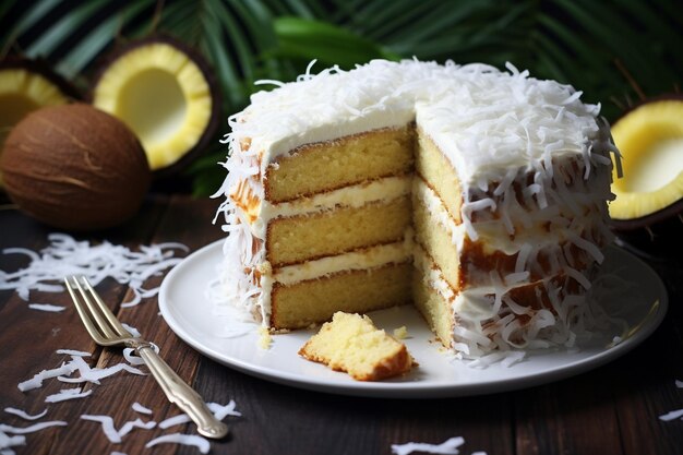 사진 coconut flan served with a side of coconut sponge cake