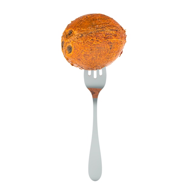 Coconut fruit on fork 3D rendering