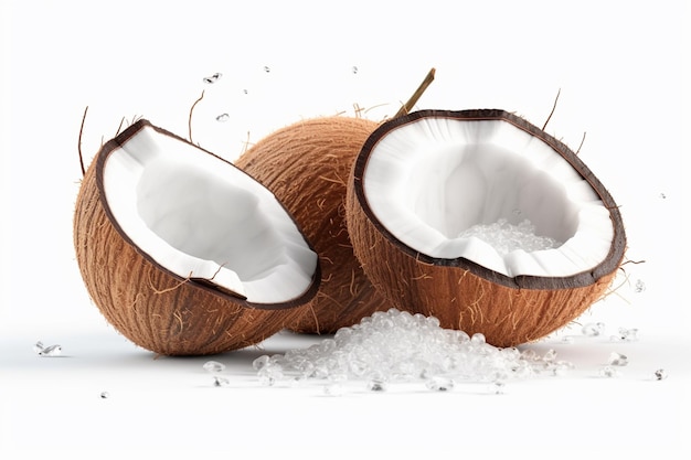 Coconut fruit on white background 3d illustration generative ai