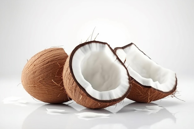 Coconut fruit on white background 3d illustration generative ai