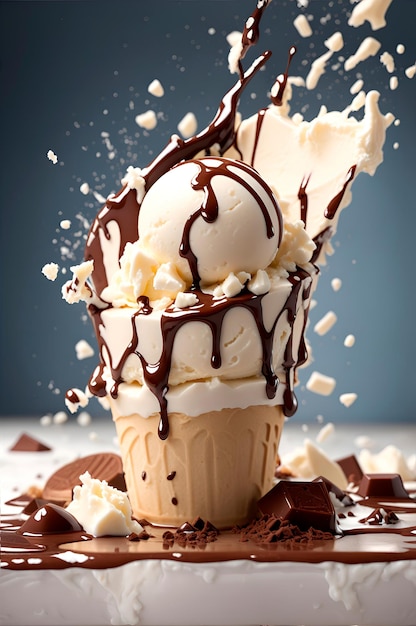 coconut ice cream with chocolate splash