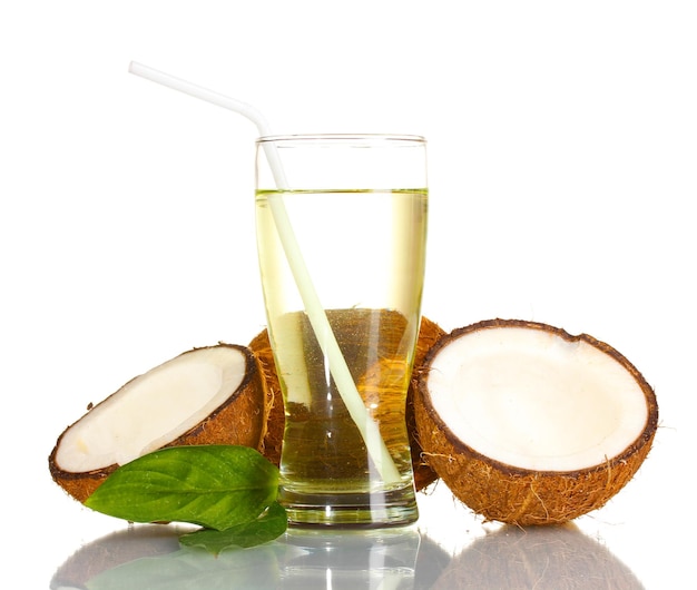 Coconut juice and coconut isolated on white