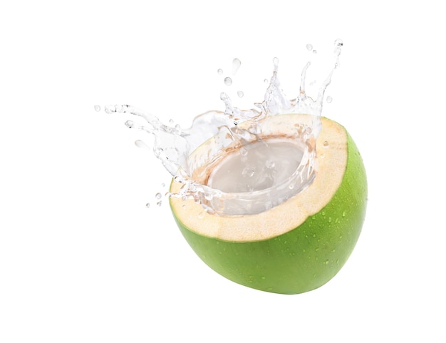 Photo coconut juice splashing isolated on white background.