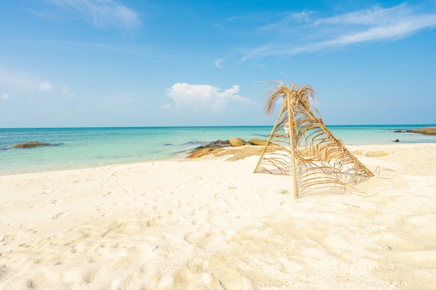 Foto arco di foglie di cocco sulla spiaggia, tempo di relax vacanza estiva