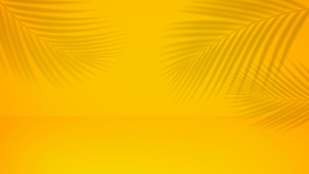 Coconut leaf shadow on color yellow background.Tropical and holiday summer concepts ideas.For create design layout