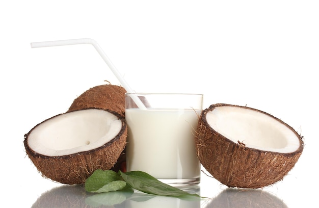 coconut milk and coconut isolated on white