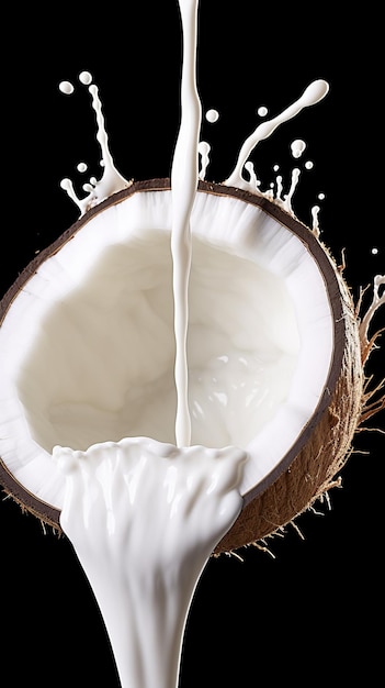 Photo coconut milk splashing from a coconut