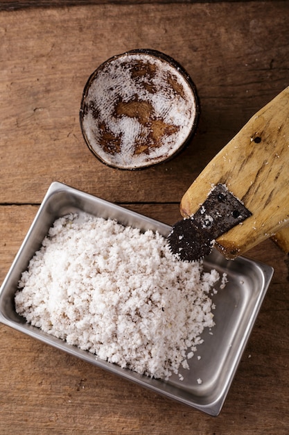 coconut milk on wooden table