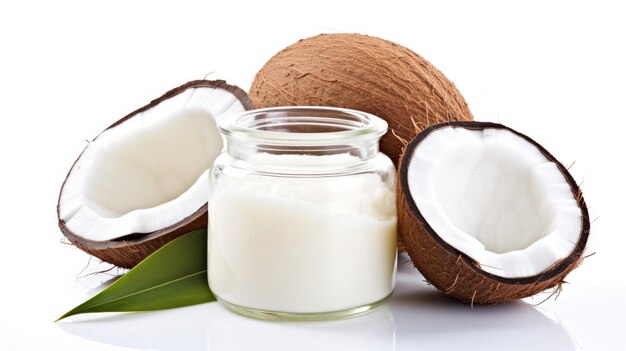 coconut oil and coconut oil are displayed on a white surface