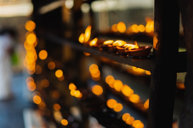 Coconut oil lamps in Hindu temple