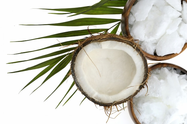 Coconut oil. organic natural coconut oil in a wooden round bowl