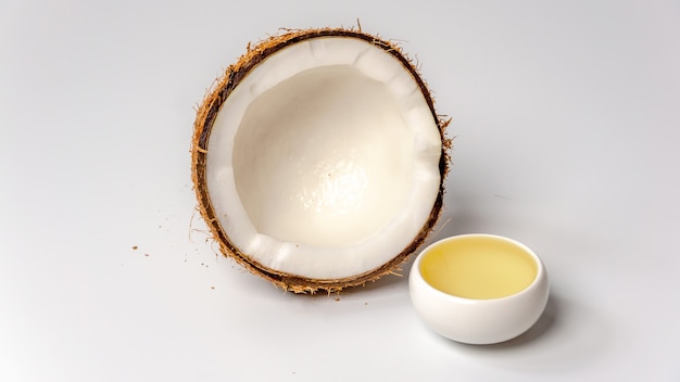 Coconut oil with a half of a coconut