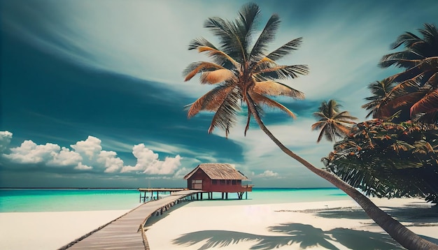 Coconut Palm tree on amazing perfect white sandy beach in island of Maldives Generate Ai