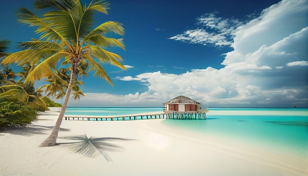 Кокосовая пальма на удивительном идеальном белом песчаном пляже на острове Мальдивы Generate Ai