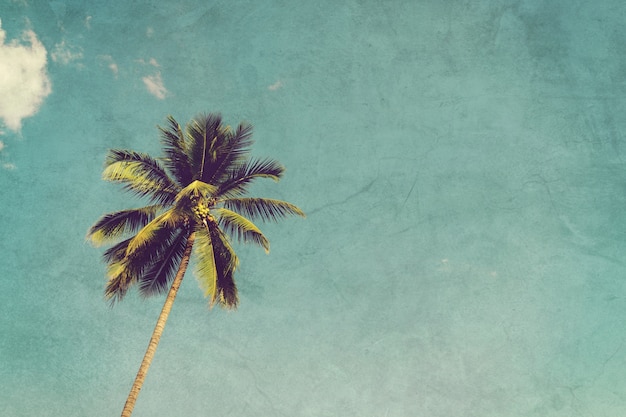 Coconut palm trees and shining sun with vintage effect.