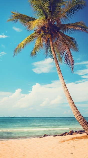 Coconut palm trees at tropical beach vintage filter wallpaper
