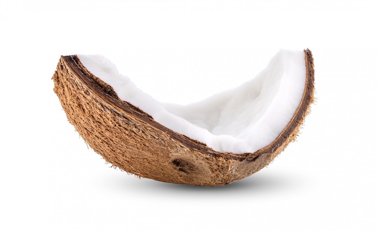 Photo coconut piece on white wall.