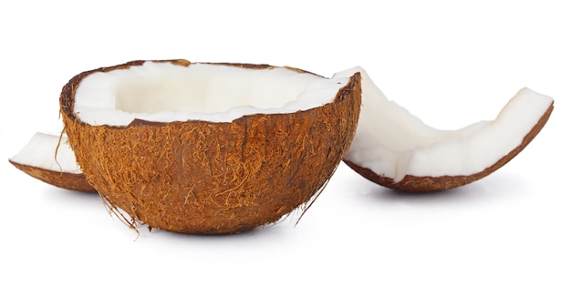 Coconut pieces isolated on a white 