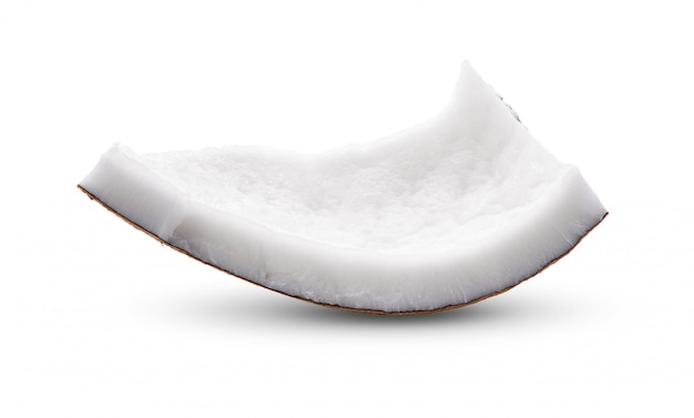 Coconut pieces on white background