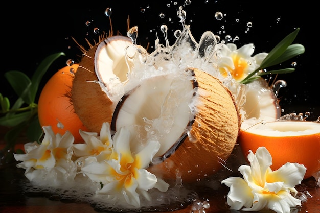 coconut and pineapple splash fruit background