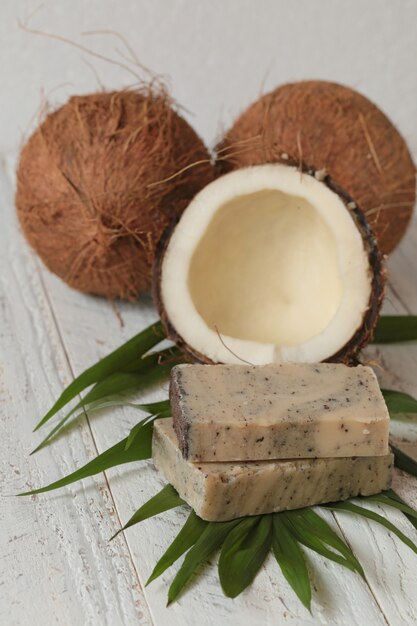 Photo coconut soap.soap with coconut extract