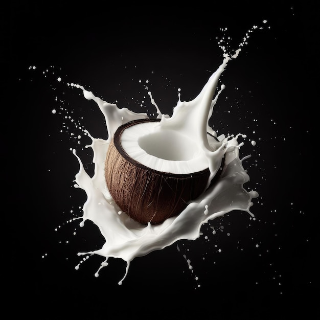 coconut and splash isolated on black