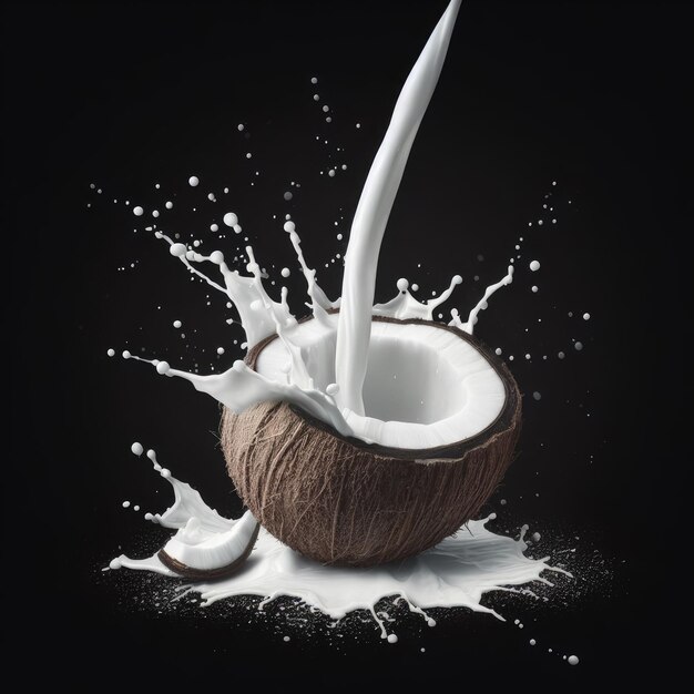 coconut and splash isolated on black