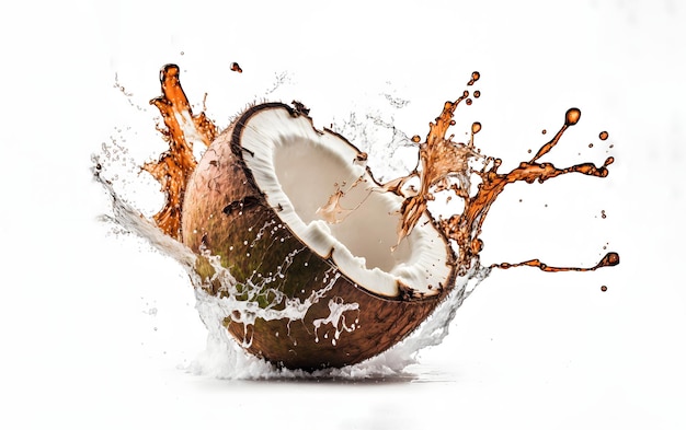 A coconut splashing into a water splash