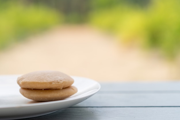 Coconut sugar cake on a plate