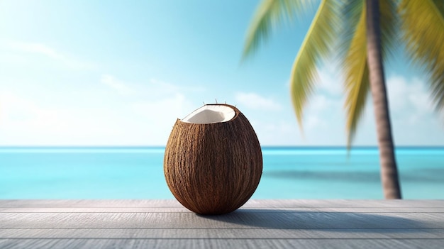 Coconut on table Tropical beach World Coconut Day