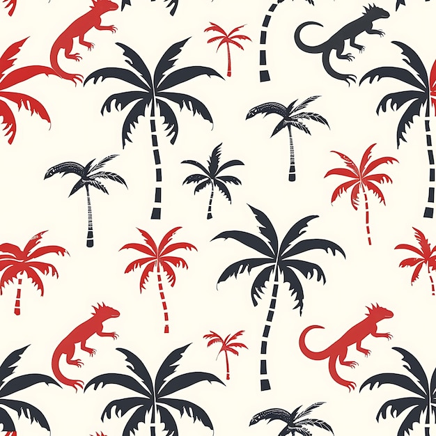 스타일화 된 이구아나 실루 과 단순화 된 D 패턴 타일 무 예술 문신 잉크 를 가진 코코 나무