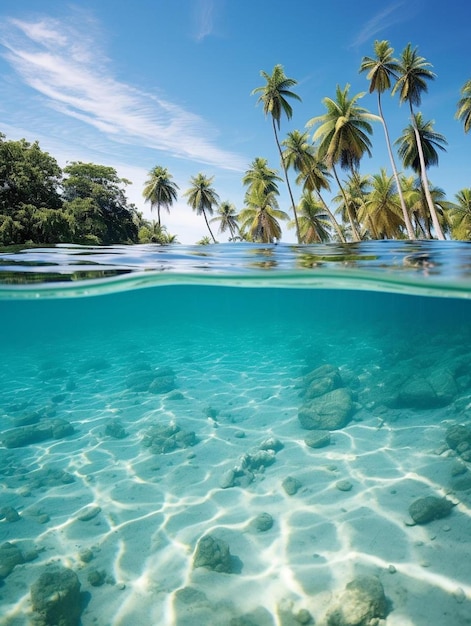 coconut trees and the ocean in the background