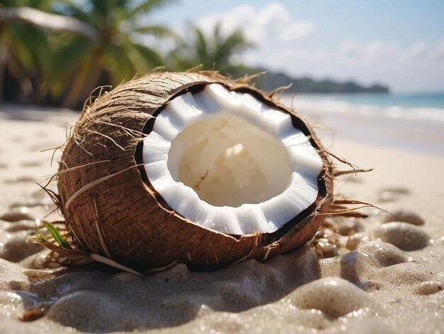 Photo coconut washed ashore ready to sprout